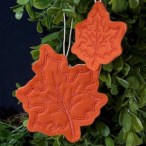 Maple Leaf Ornament in Mini and Full Size Embroidered on Felt. Available in Many Fall Colors. Autumn Colored Maple Leaves.