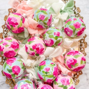 Hand Painted Ornament, floral ornament, Christmas ornament sets, painted ornaments, flower ornaments, shatterproof ornament, rose ornaments