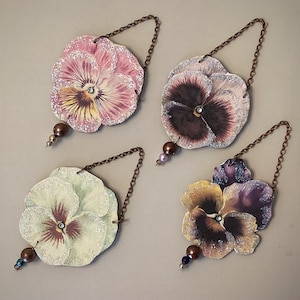 Vintage inspired pansy ornaments/ Antique style flower ornaments/ Botanical ornaments
