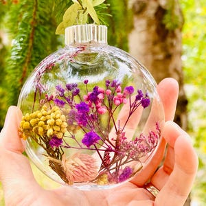 Dried Flower Filled Ornament Floral Cottagecore Christmas Decor Girly Unique Stocking Stuffer Ornament Exchange Teacher Gift Coworker Party