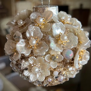 The Flower Collection: Beautiful Hand Decorated Christmas Ornament. Blossom and Jewel Covered. Intricately Decorated. Suitable for gifting