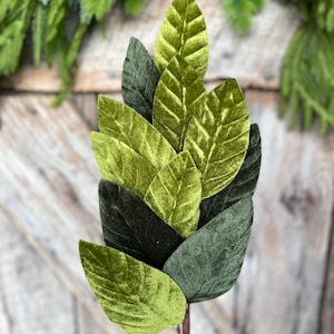 Green Velvet Leaf Christmas Spray: 25" Velvet Magnolia Leaves