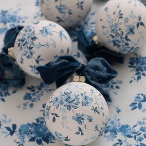 Blue vintage rose hand-painted ornament