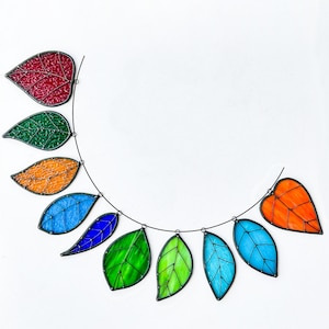 Stained Glass Leaf & Heart Suncatcher, Handmade Window Hanging, Colorful Glass Ornament, Unique Birthday Christmas Gift for Mom Friend